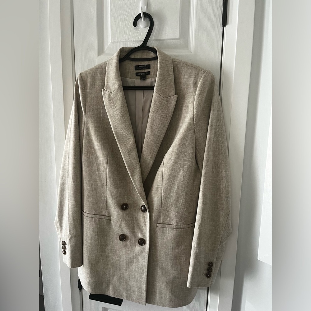 RW&CO Womens Oatmeal Beige Double Breasted Tailored Blazer Jacket Size 6 Neutral